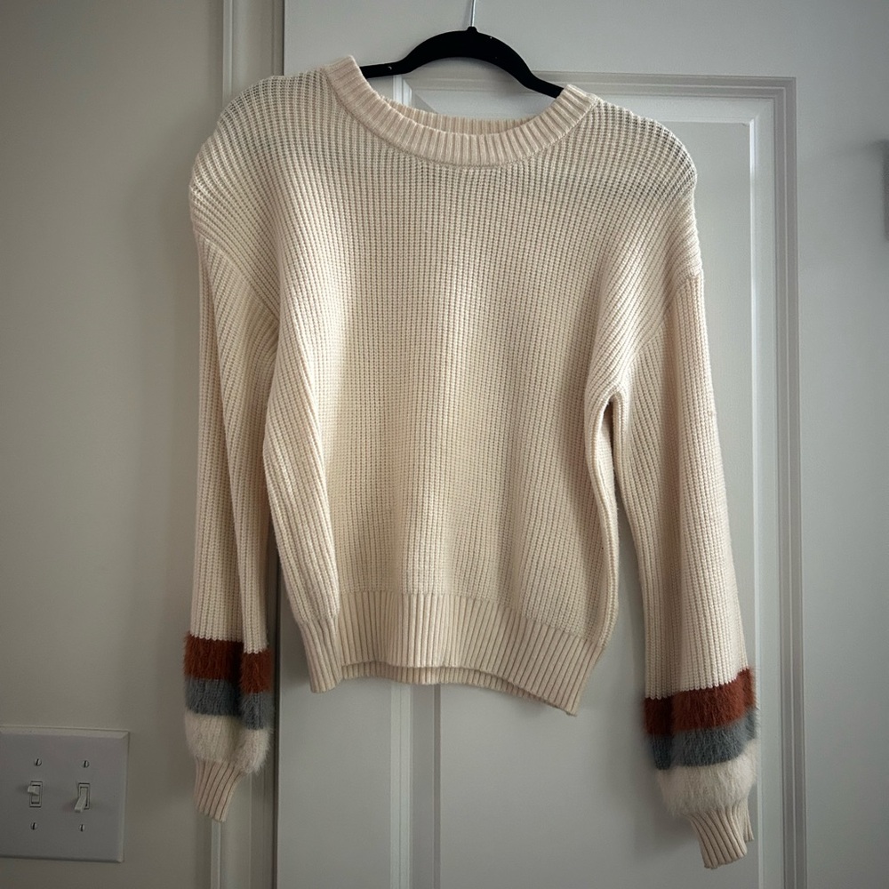 Heartloom Cream Sweater with Colorful Sleeves
